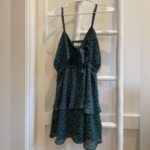 Green and white polka dot dresss